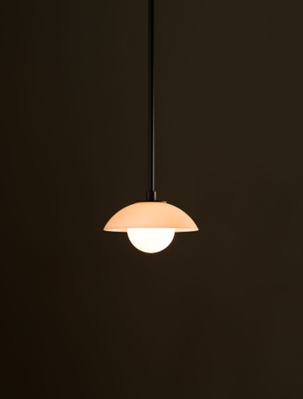 Dome Pendant Mini shown in Maker Black, Opal Dome, Matte White Globe.